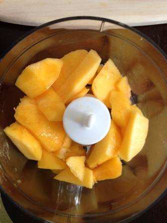 I also wanted to try my hand at popsicles. Started with 2 or 3 peaches, peeled and cut up..